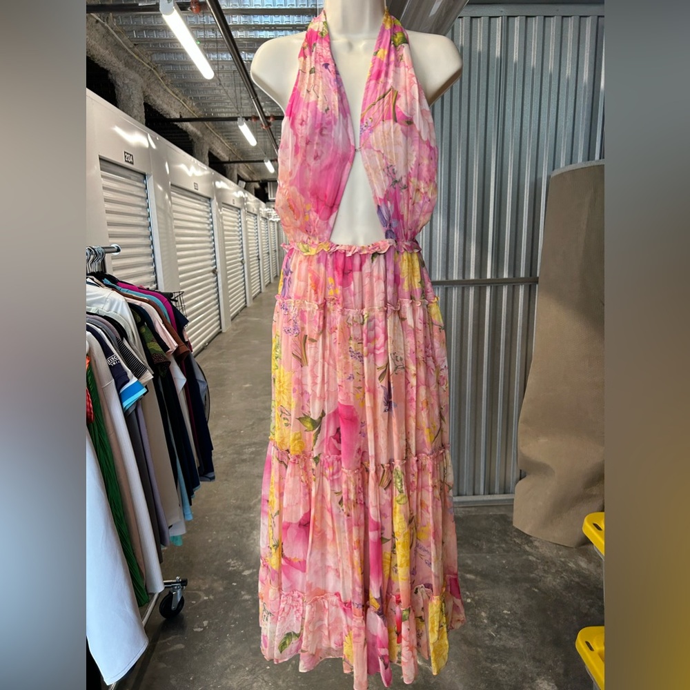 Rococo Sand Pink Floral Halter Midi Dress